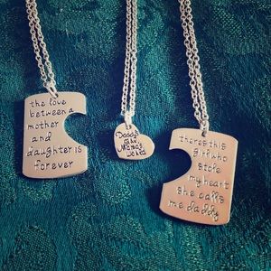 Mother, Father, Daughter Trio Necklace Set